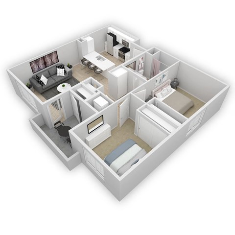 Floor plan for 2 beds, 1 bath, 870 sqft